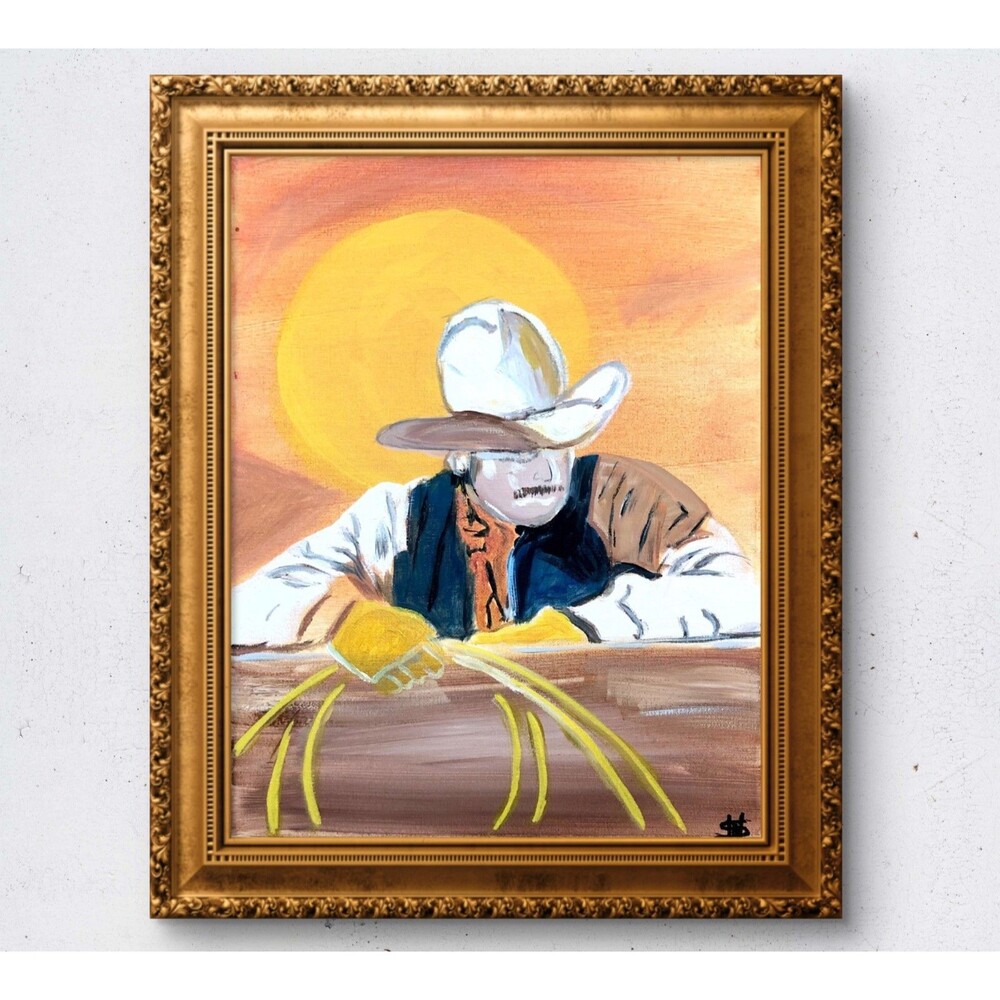 WS original cowboy hand painted 14X11 canvas acrylic abstract modern wall art